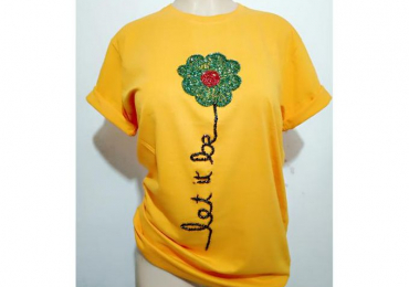 Shirt With Beaded Flower Design – Yellow