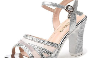 Ladies Fashion Block Heel Sandals-Silver